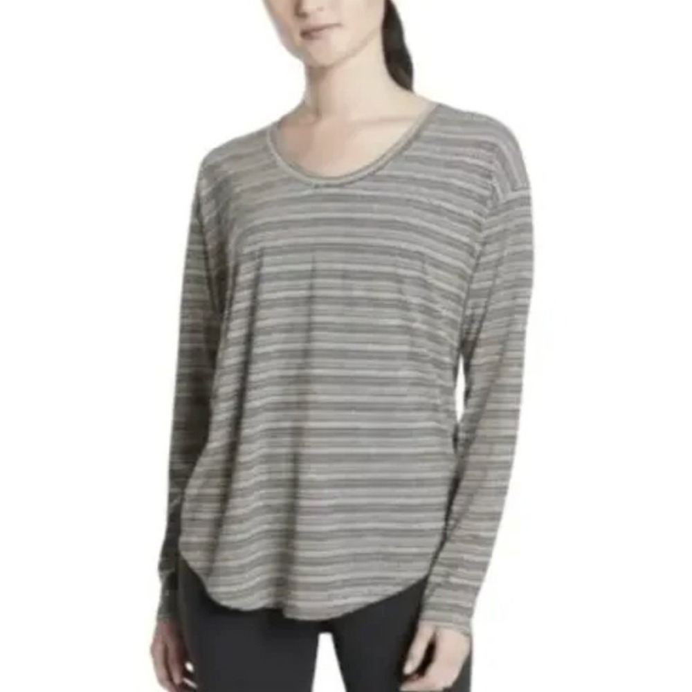 Athleta Cloudlight Stratus Striped Long Sleeve‎ Top Women's M Black Activewear